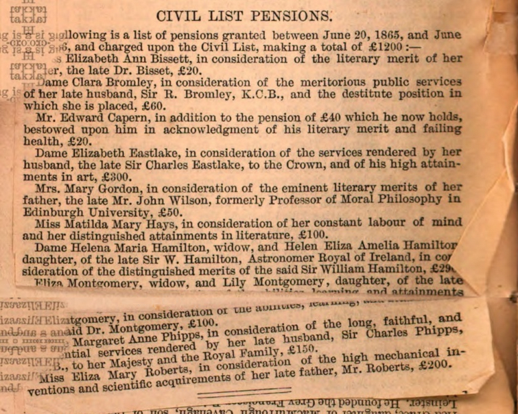 Combined pages of the Civil Pension List
